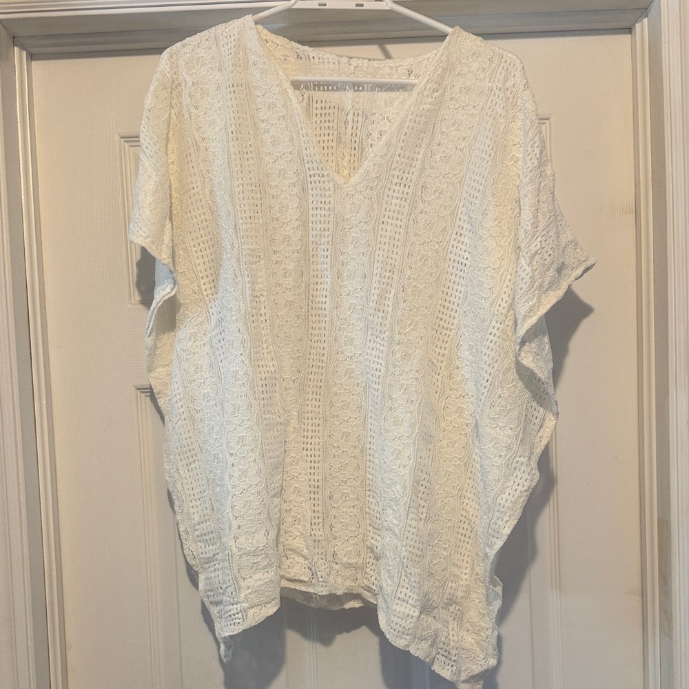 White lace swim coverup size large
